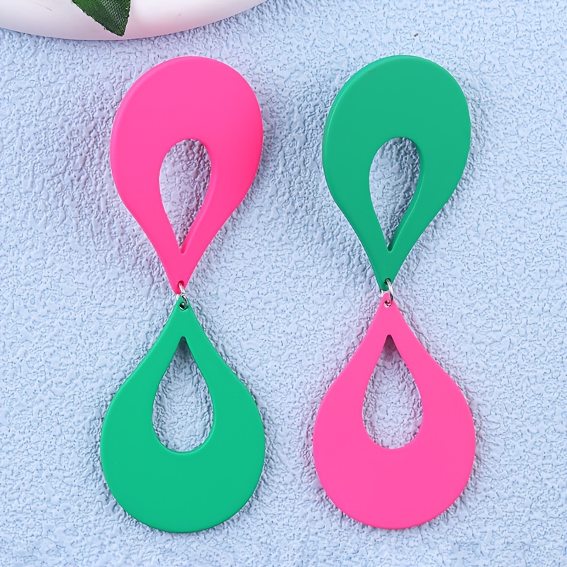 2pcs Vacation Style Hollow Waterdrop Acrylic Earrings